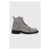 Semišové kotníkové boty Guess Arco Lace Up šedá barva