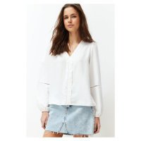 Trendyol Ecru Collar Ruffle and Lace Detailed Woven Blouse