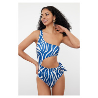 Trendyol Zebra Patterned One Shoulder Cut Out/Windowed Regular Swimsuit