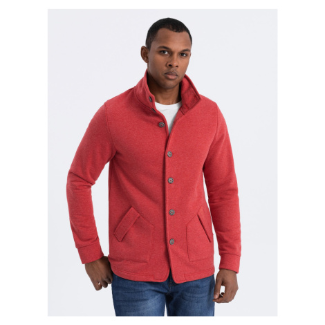 Ombre Men's casual sweatshirt with button-down collar - red melange