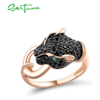 Stříbrný prsten černý leopard