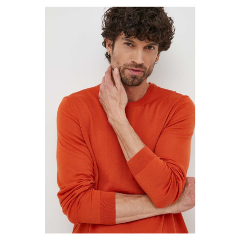 Vlněný svetr BOSS pánský, oranžová barva, lehký, 50468239 Hugo Boss