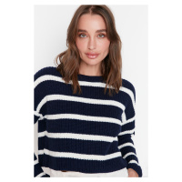 Trendyol Navy Blue Crop Basic Striped Knitwear Sweater