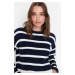 Trendyol Navy Blue Crop Basic Striped Knitwear Sweater