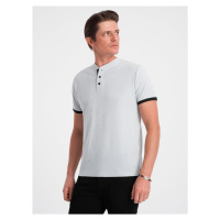 Men's collarless polo shirt - light grey V10 OM-TSCT-0156