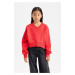 DEFACTO Girl Crop V Neck Basic Plain Sweatshirt