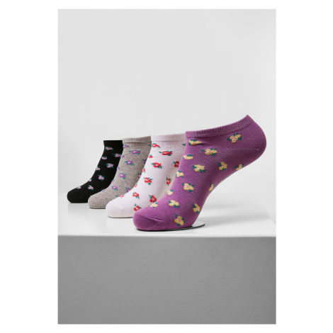 Květinové neviditelné ponožky z recyklované příze 4-balení šedá+černá+bílá+lila Urban Classics