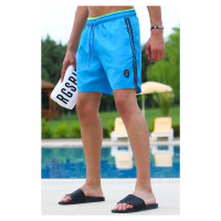 Madmext Embroidered Turquoise Swimming Shorts with Side Stripes 2943