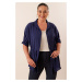 By Saygı Belted Waist and Front Buttoned Plus Size Ayrobin Tunic Shirt