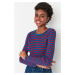 Trendyol Indigo 100% Cotton Striped Knitwear Sweater