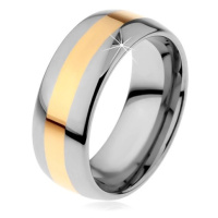 Wolframový prsten v dvoubarevném provedení - proužek zlaté barvy, 8 mm