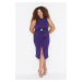 Trendyol Curve Purple Belt Detailed Knitted Dress