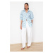 Trendyol Blue Bow Patterned Striped Oversize Wide Fit Woven Shirt