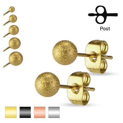 Puzetové náušnice, chirurgická ocel, pískované třpytivé kuličky, 6 mm - Barva: Zlatá Šperky eshop