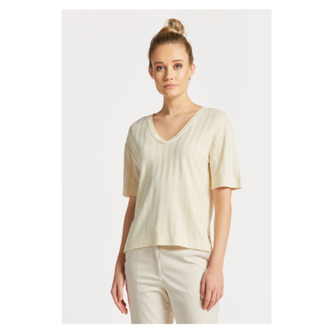 TRIČKO GANT LINEN RIB SS V-NECK bílá