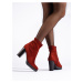 Módní dámské červené kotníčkové boty na širokém podpatku