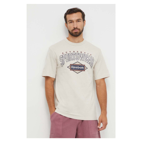Bavlněné tričko Reebok Classic béžová barva, s potiskem