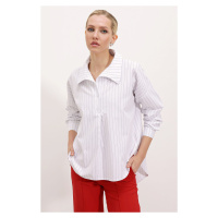 Bigdart 20215 Wide-Fit Striped Oversize Shirt - White