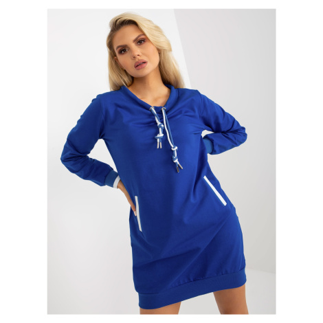 Základní kobaltově modré mini mikinové šaty z bavlny Fashionhunters