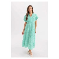 DEFACTO Shirt Collar Patterned Viscose Short Sleeve Maxi Dress