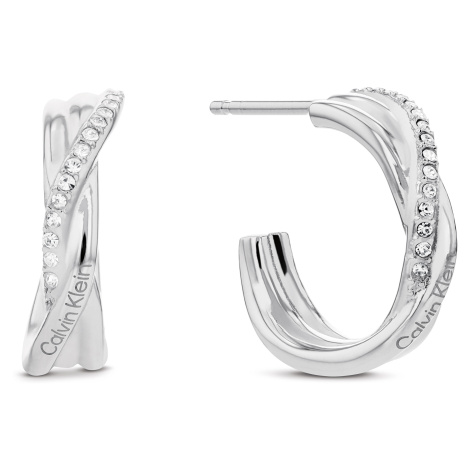 Calvin Klein Moderní ocelové náušnice kruhy Crystallized Weave 35000578