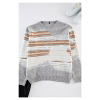 Trendyol Grey Unisex Crew Neck Landscape Knitted Sweater