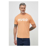 Bavlněné tričko HUGO oranžová barva, s potiskem, 50467556