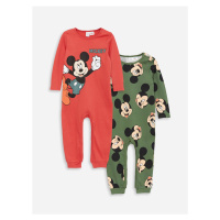 LC Waikiki 2-Piece Crew Neck Long Sleeve Mickey Mouse Printed Baby Boy Rompers