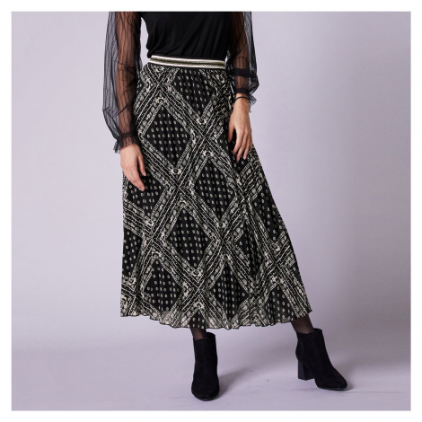 Blancheporte Dlouhá plisovaná sukně s potiskem černá/režná