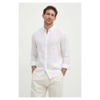 Lněná košile Michael Kors bílá barva, slim, s límečkem button-down