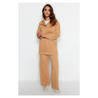 Trendyol Camel Collar Detailed Hooded Diver/Scuba Knitted Tracksuit Set