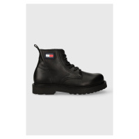 Kožené boty Tommy Jeans TJM RUBERIZED LACE UP BOOT pánské, černá barva, EM0EM01276
