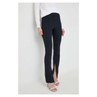 Kalhoty BOSS dámské, tmavomodrá barva, přiléhavé, high waist, 50505972