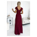 CRYSTAL - Dlouhé lesklé dámské šaty ve vínové bordó barvě s výstřihem 411-8