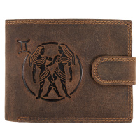 WILD Pánská kožená peněženka s přeskou s obrázky znamení - BLÍŽENCI - hnědá