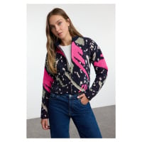 Trendyol Navy Blue Boucle Jacket-Looking Knitwear Cardigan