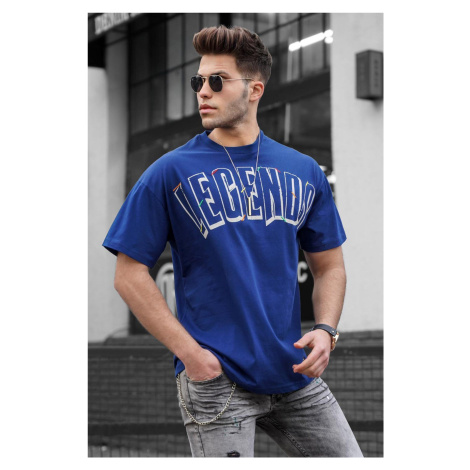 Madmext Printed Navy Blue Oversize T-shirt 5393
