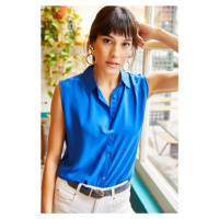 Olalook Women's Sax-Blue Sleeveless Viscose Shirt