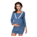 Modrá těhotenská a kojící noční košile na krmení s 3/4 rukávy a ozdobnou krajkou