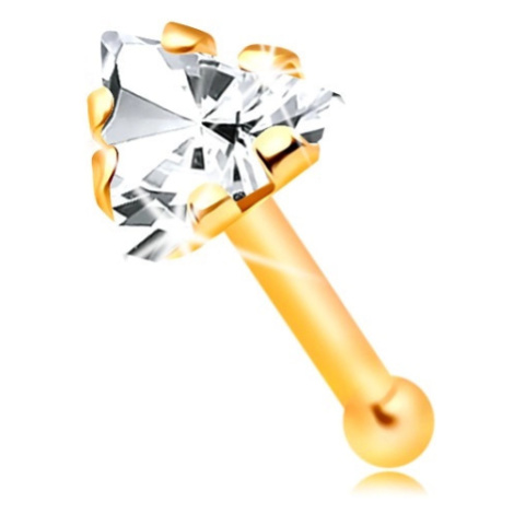 Rovný zlatý 14K piercing do nosu - zirkonový trojúhelník čiré barvy Šperky eshop