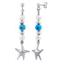 Silvego Stříbrné náušnice Triton s pravými perlami, hvězdami a korálkami PRM20261EPW