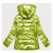 Lesklá prošívaná dámská bunda v limetkové barvě (2021-04)