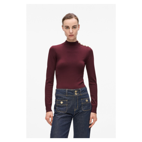 Svetr karl lagerfeld button detail mock neck windsor burgundy