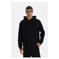 Dagi Black Hoodie with Zipper Sweatshirt