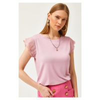 Olalook Women's Dried Rose Sleeve Pleated Knitted Viscose Blouse