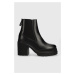 Kožené kotníkové boty HUGO Kris dámské, černá barva, na podpatku, 50498407