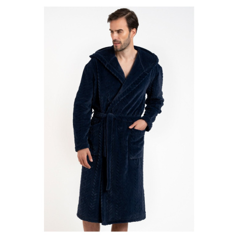Pánský župan Italian Fashion Zigmund - s kapucí Tmavě modrá