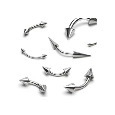 Piercing do obočí z oceli - dva lesklé špičaté hroty - Rozměr: 1,6 mm x 12 mm x 4x4 mm Šperky eshop