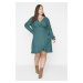 Trendyol Curve Emerald Green V-Neck, Double Breasted, Closed Viscose Woven Dress