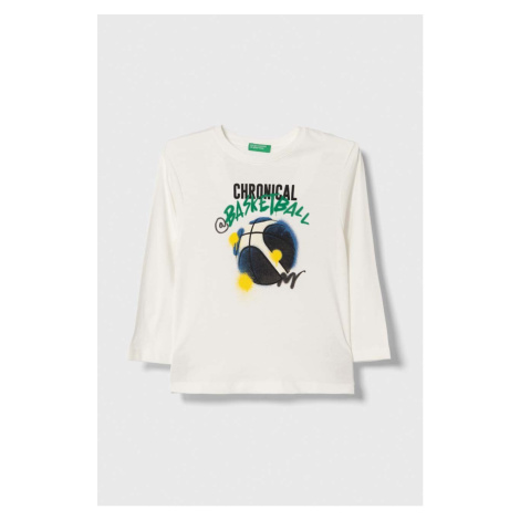 Bavlněné tričko s dlouhým rukávem United Colors of Benetton bílá barva, s potiskem